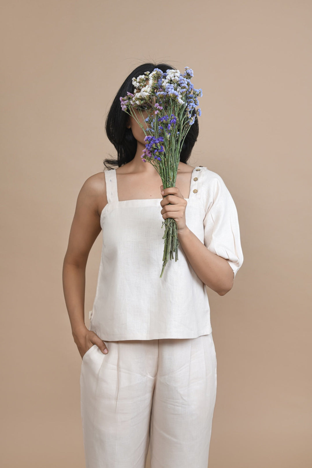 Pravaah Detachable Sleeve Hemp Top | Multi-functional fashion | Peach