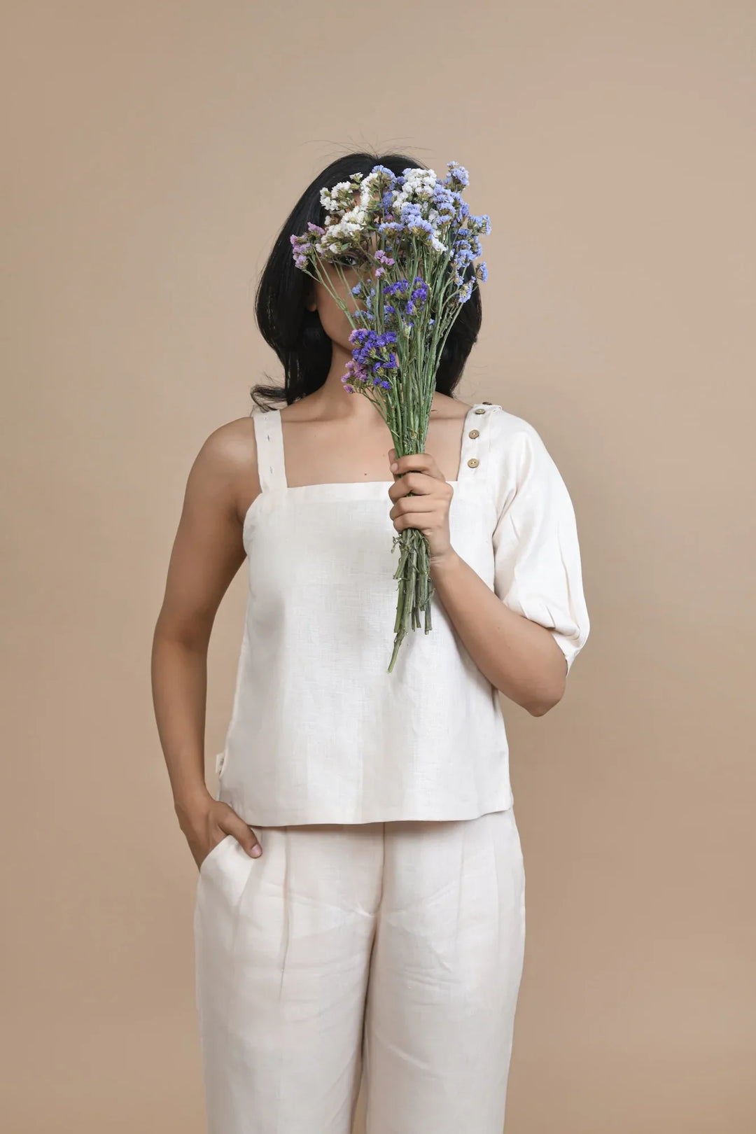 Pravaah Detachable Sleeve Hemp Top | Multi-functional fashion | Peach