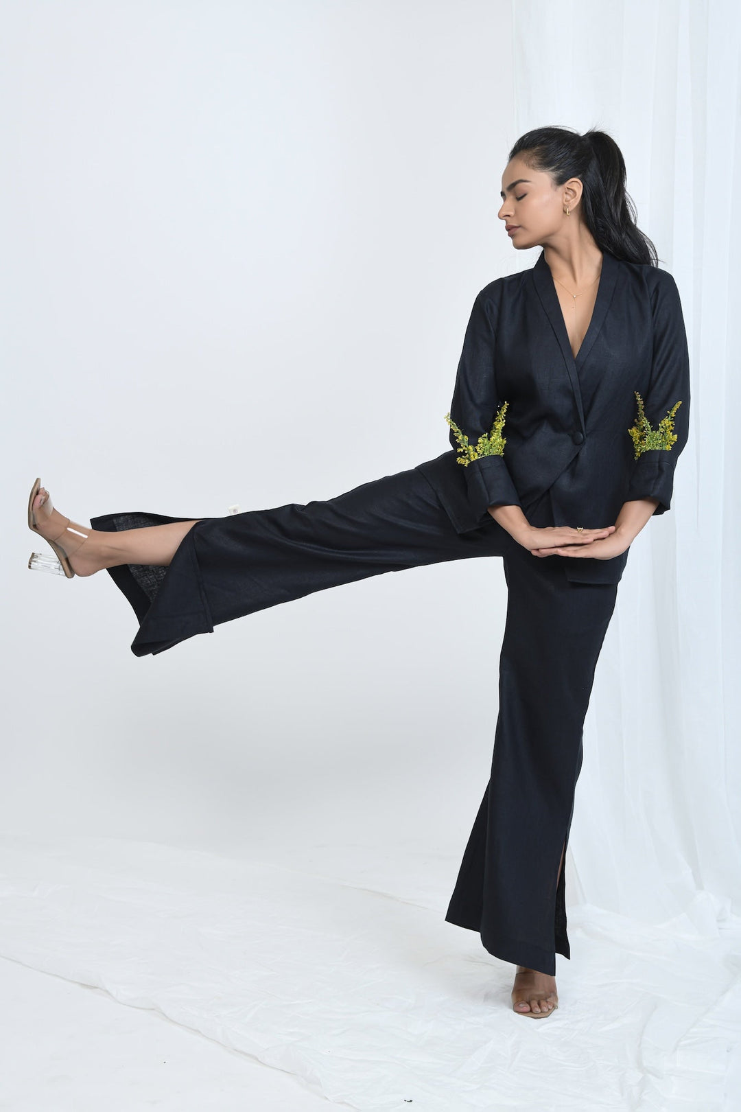 Pravaah Hemp Flared Pants with Side Detail | Truffle