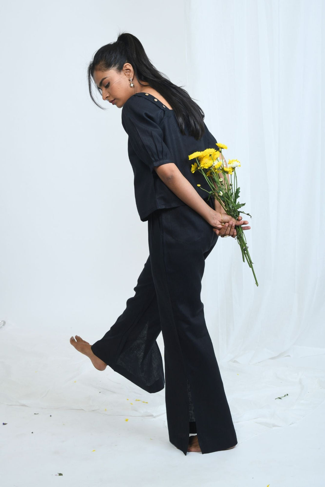 Pravaah Hemp Flared Pants with Side Detail | Truffle