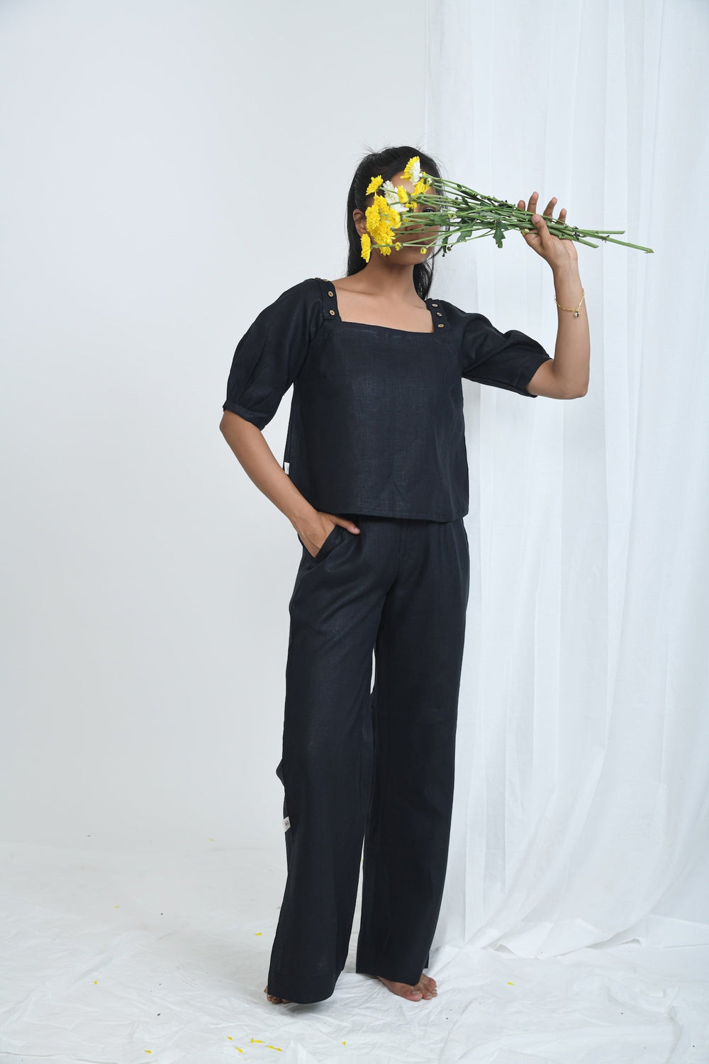 Pravaah Hemp Flared Pants with Side Detail | Truffle