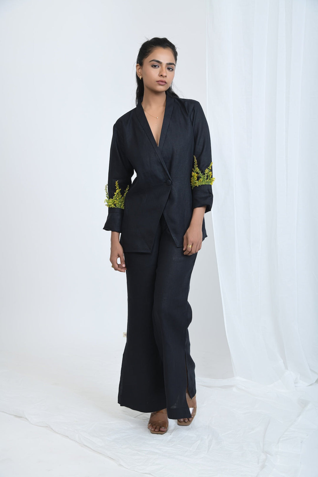 Pravaah Hemp Flared Pants with Side Detail | Truffle