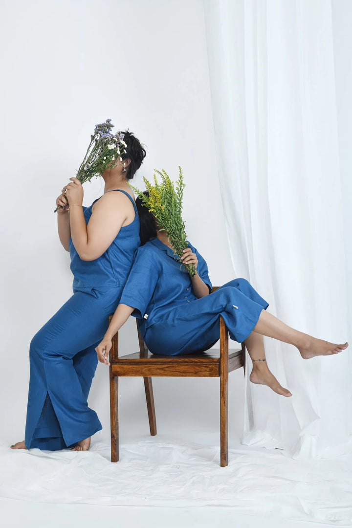 Pravaah Eco-Friendly Hemp Slit Flare Pants | Blueberry