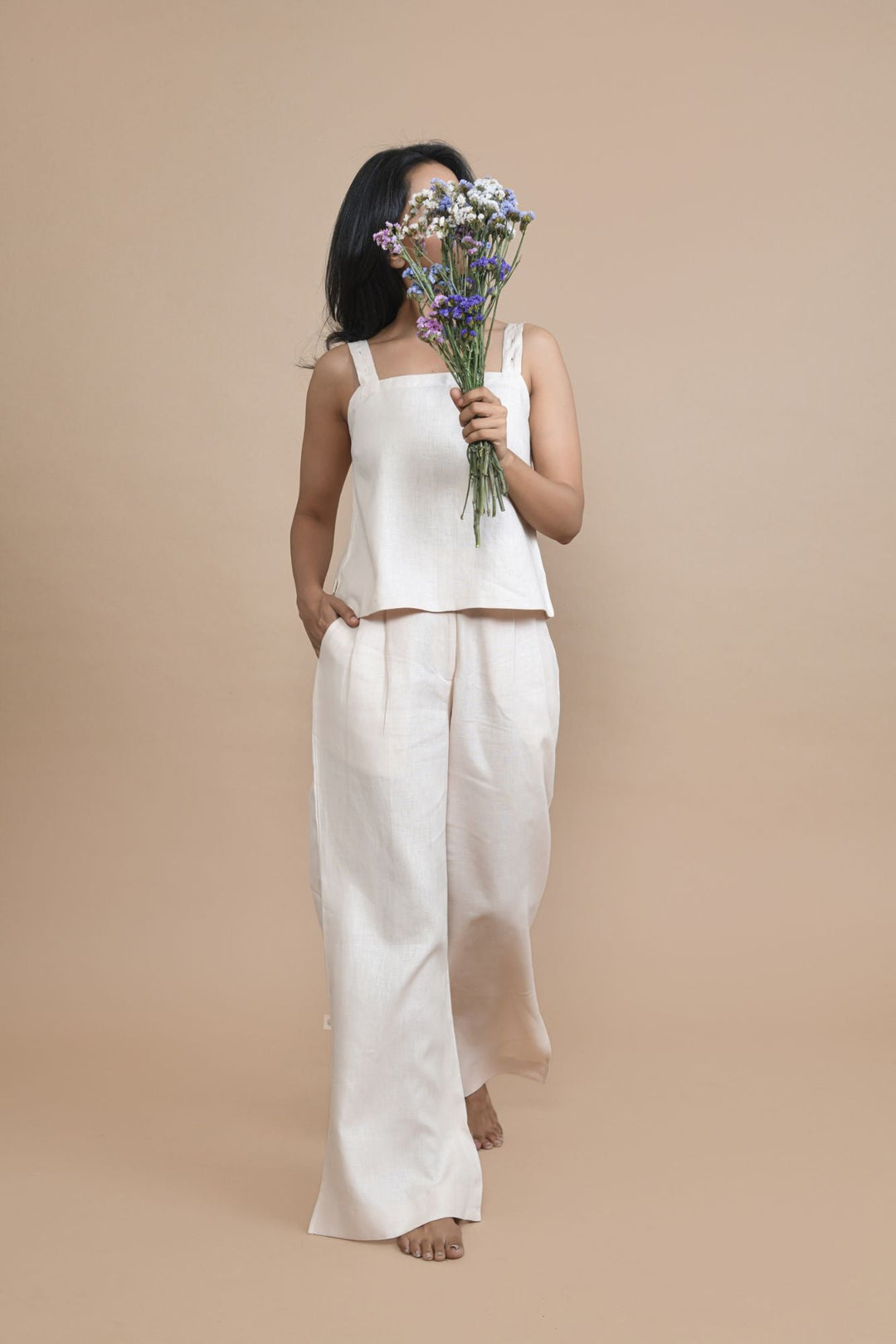 Pravaah Breathable Hemp Slit Flare Trousers | Peach
