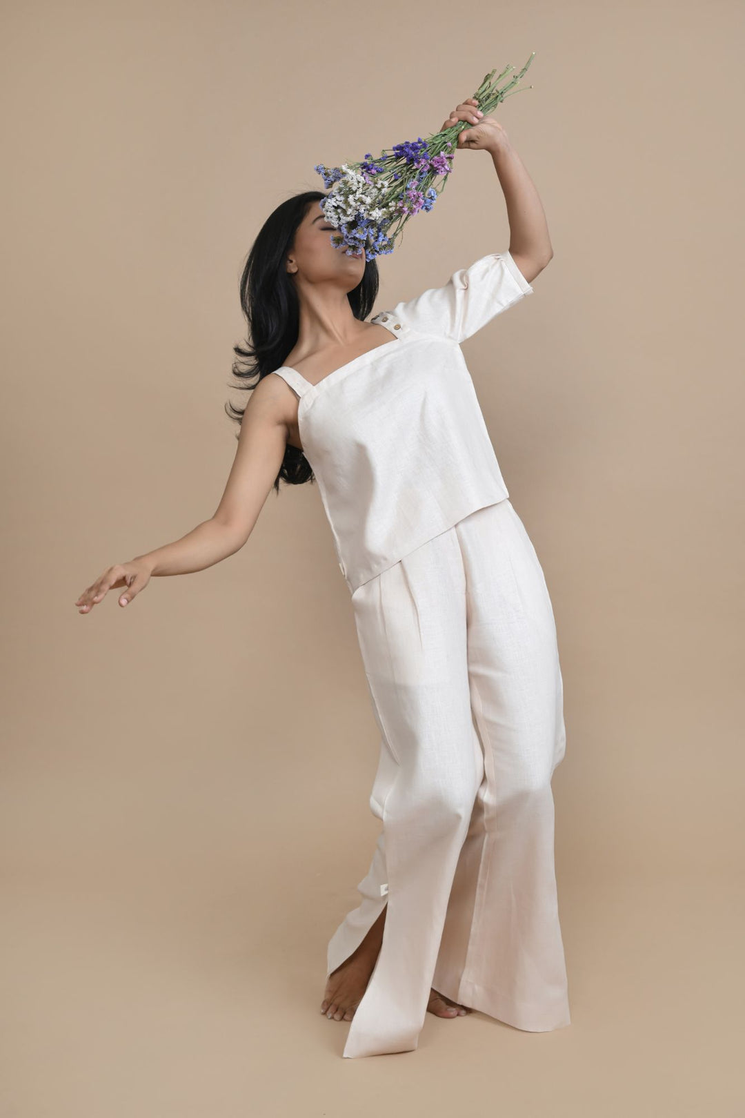 Pravaah Breathable Hemp Slit Flare Trousers | Peach