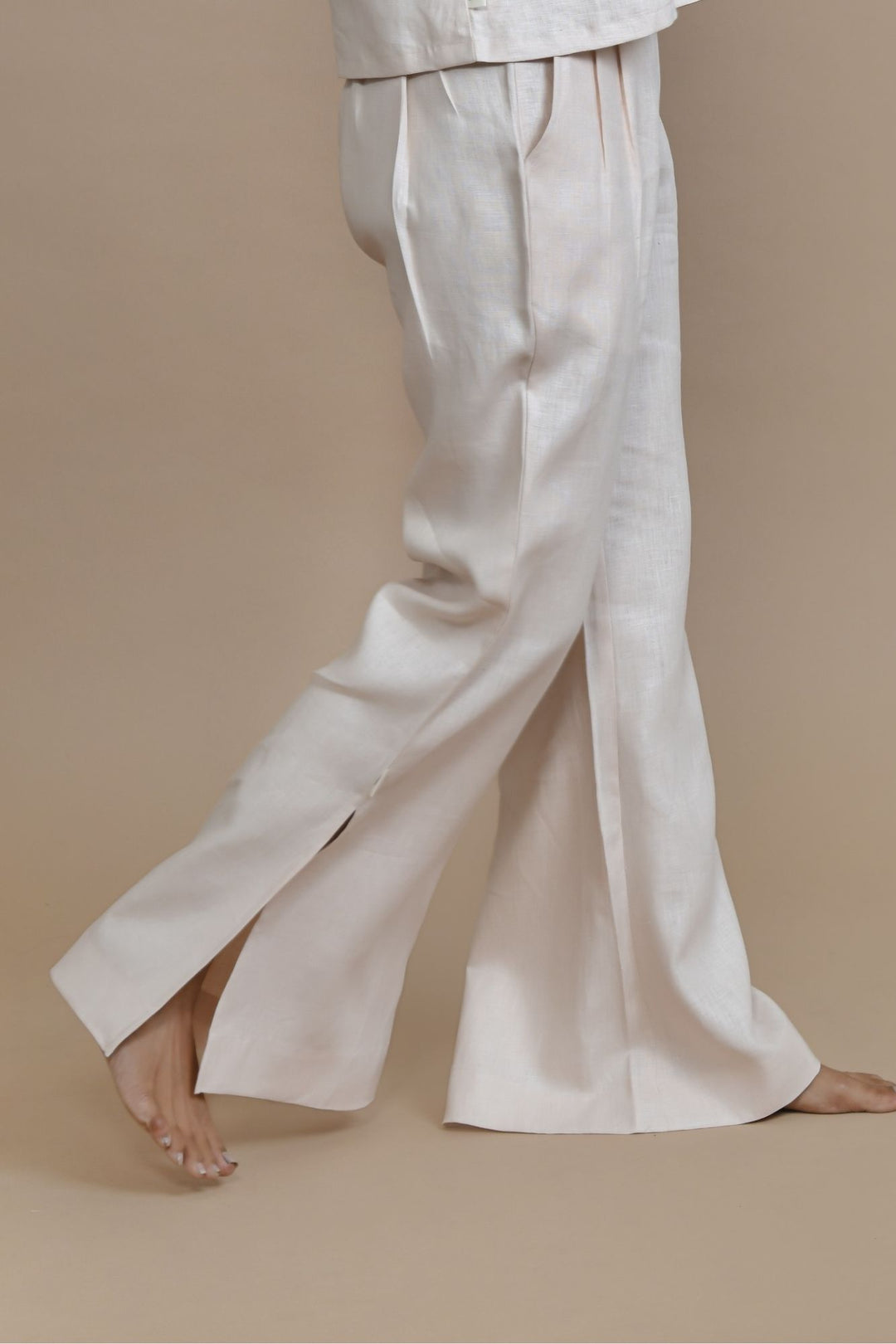 Pravaah Breathable Hemp Slit Flare Trousers | Peach
