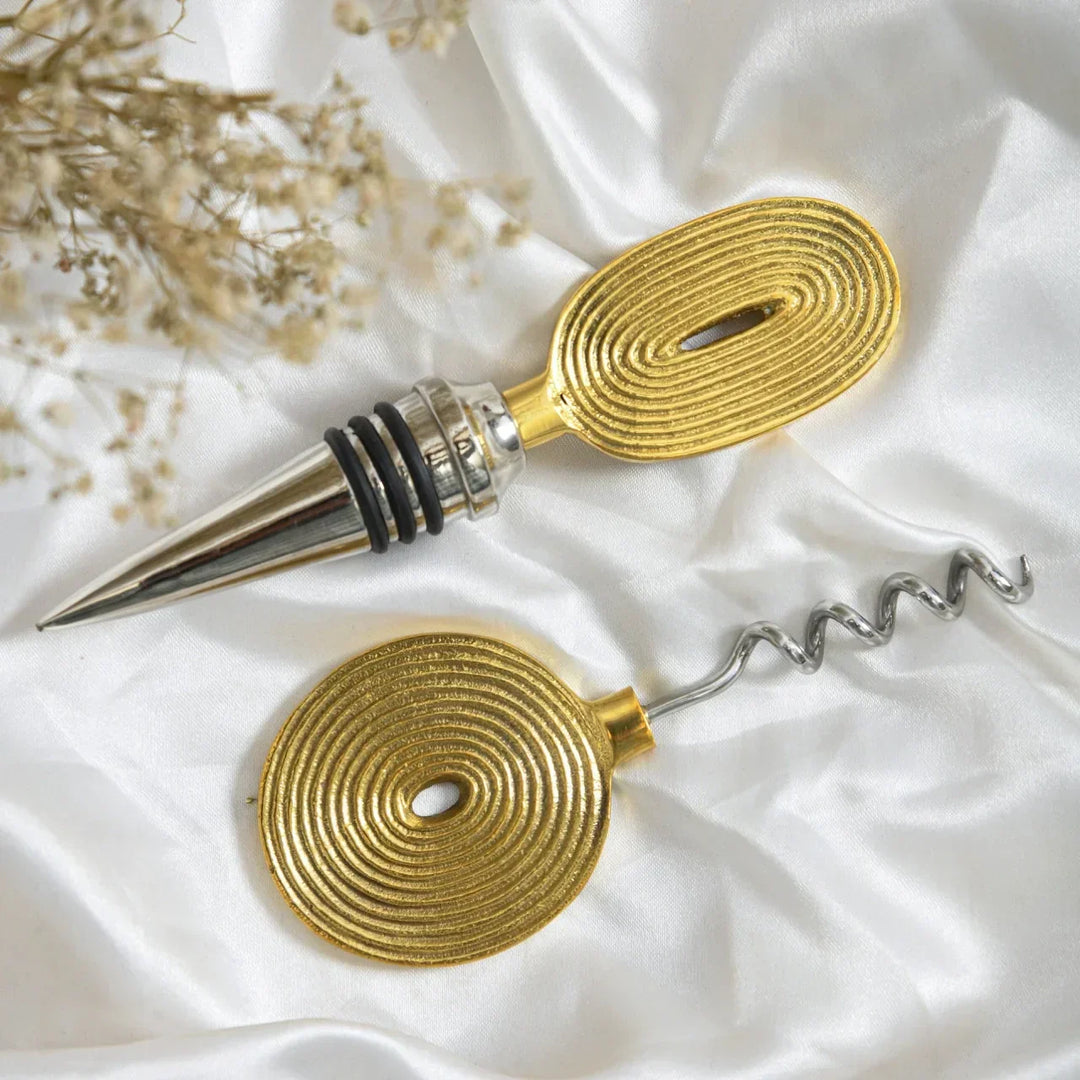 Pravaah Wine and Cheese Gift Hamper | Brass Cheese Knives and Brass Wine Accessories | Luxury Handmade Gifting