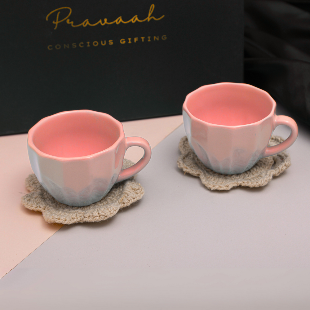 Pravaah Saar Tea Cups | Pastel Pink, Pastel Grey and Pastel Blue