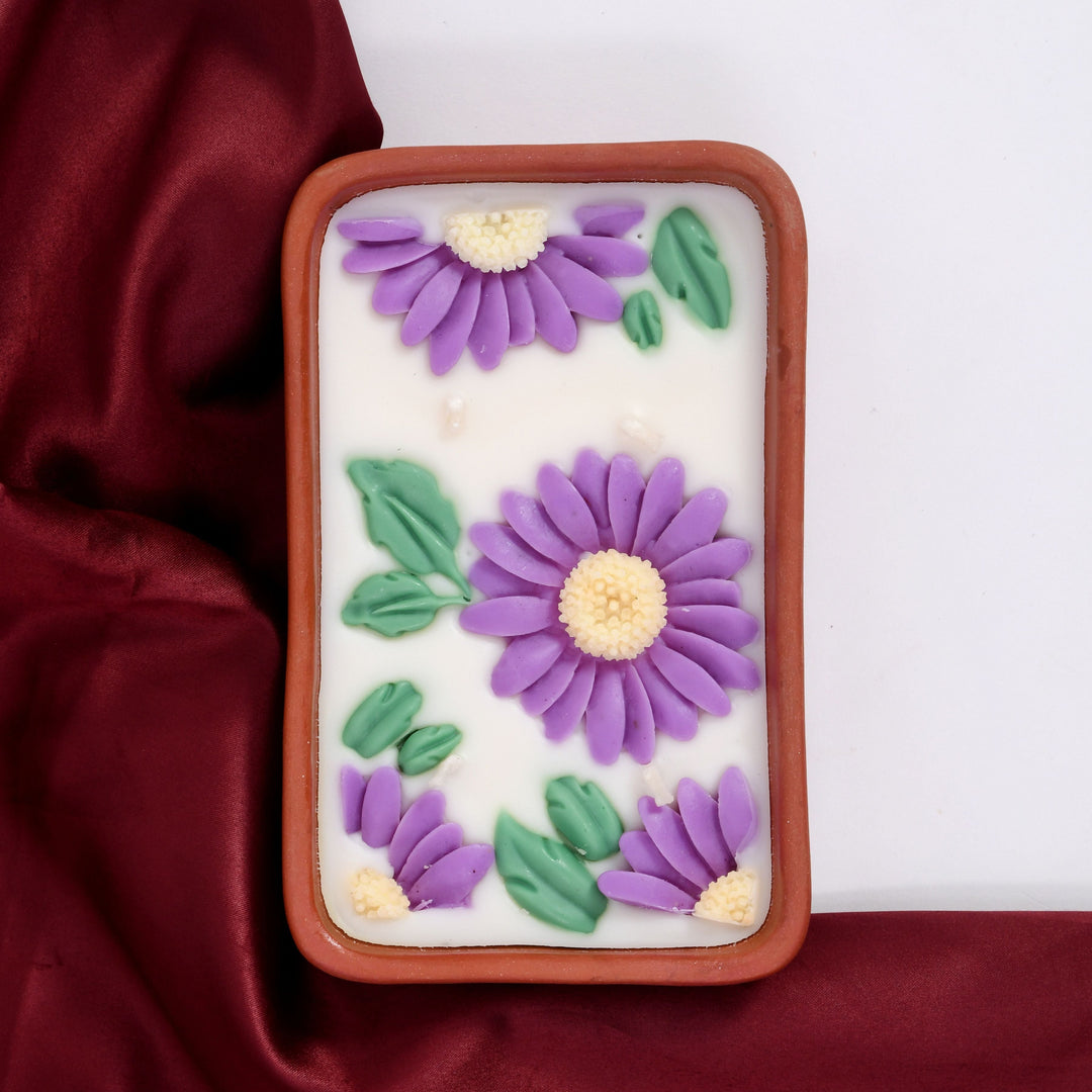 Pravaah Bagh Hand Poured Floral Soy Candle, 4 Wicks in Terracotta Bowl, Lavender Vanilla - Suspire