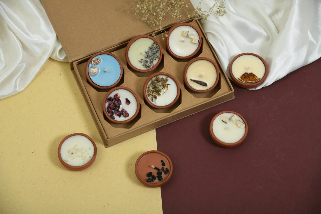 Pravaah Soy Wax Terracotta Candle Gift Set | 6 Scented Candle | Home Decor - Suspire