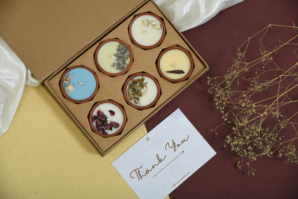 Pravaah Soy Wax Terracotta Candle Gift Set | 6 Scented Candle | Home Decor