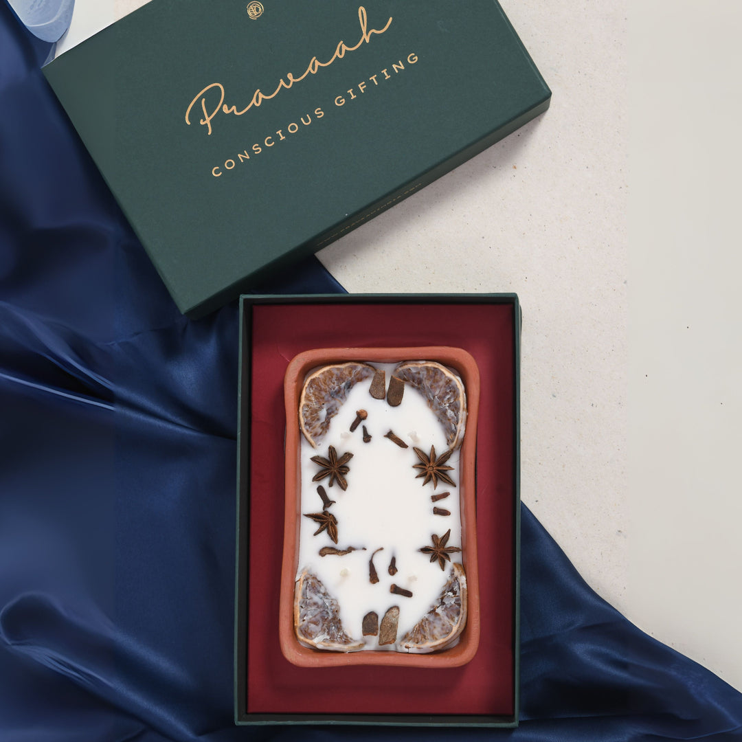 Pravaah Spice Route Hand Poured Soy Candle, 4 Wicks in Terracotta Bowl - Suspire