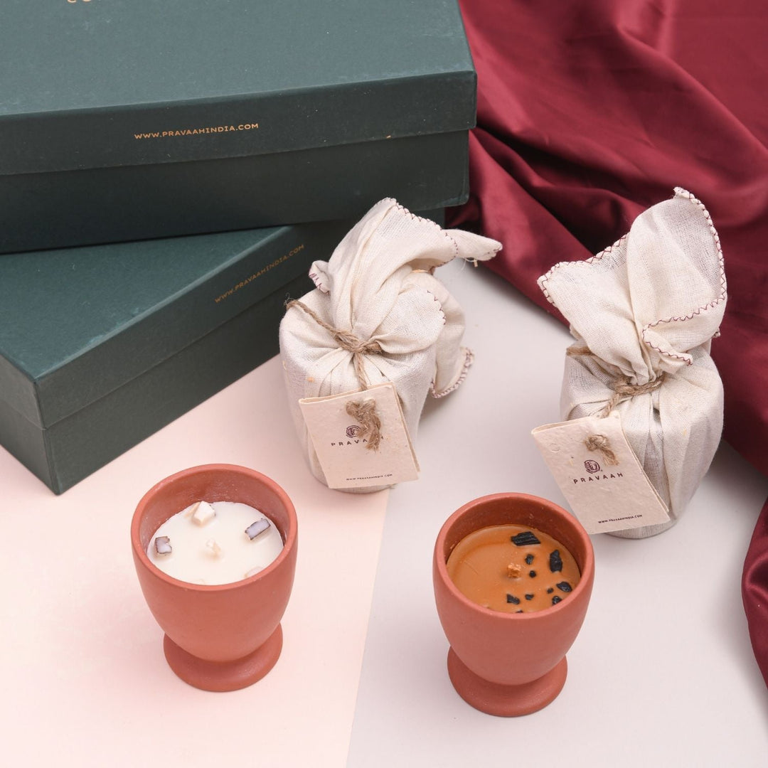 Pravaah Symphony of Scents – Soy Wax Terracotta Candle Gift Hamper | Eco - Friendly Luxury - Suspire