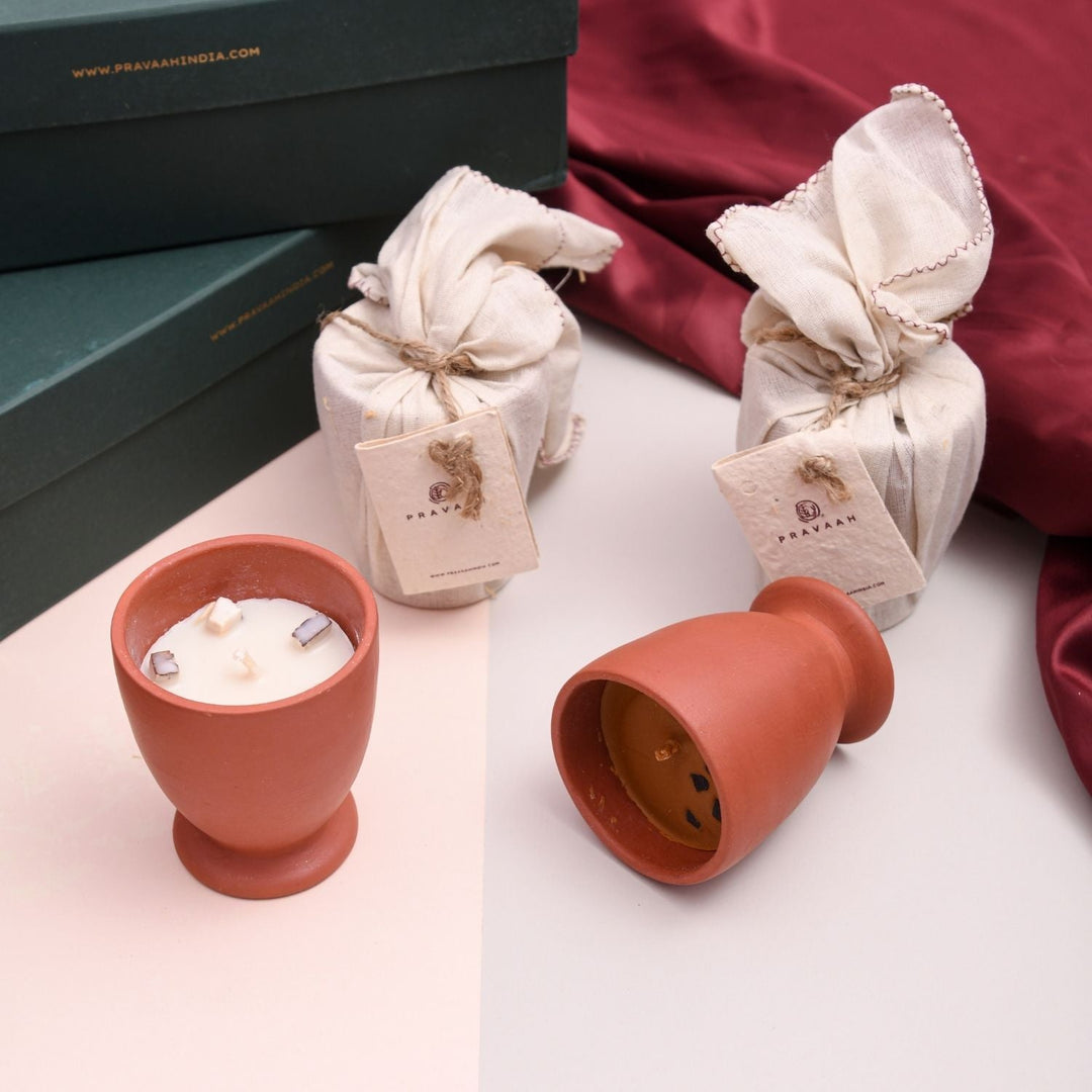 Pravaah Symphony of Scents – Soy Wax Terracotta Candle Gift Hamper | Eco - Friendly Luxury - Suspire
