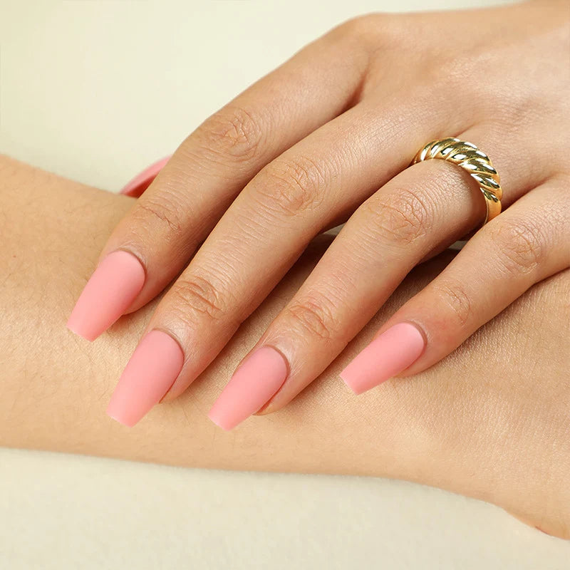 Gush Beauty Pretty Pink, Matte with Nail Glue + Nail Glue Sticker | Long, Coffin Press-On Nails