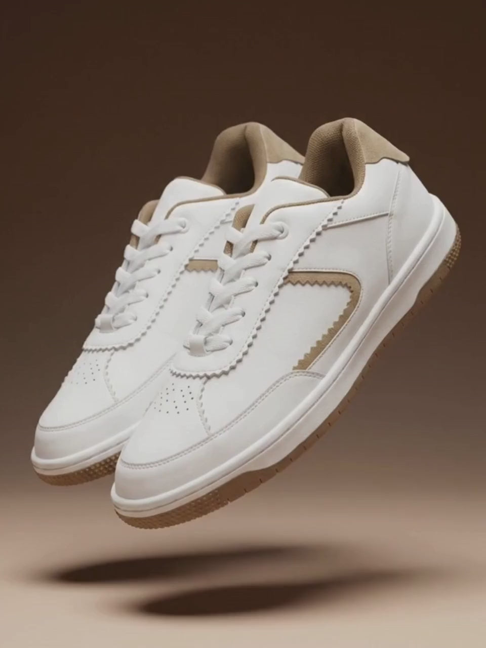 Flaire-Beige Textured Lace-Up Sneakers