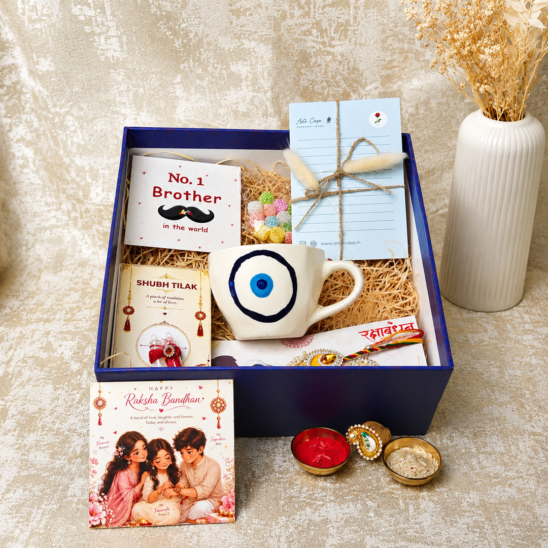 Artecasa Evil Eye Blessings Rakhi Hamper | Premium Bhai Bhabhi Raksha Bandhan Gift Hamper