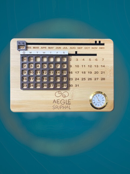 Aegle Sriphal Bamboo Perpetual Calendar with Clock