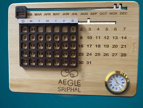 Aegle Sriphal Bamboo Perpetual Calendar with Clock