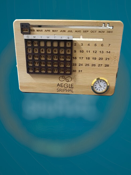 Aegle Sriphal Bamboo Perpetual Calendar with Clock