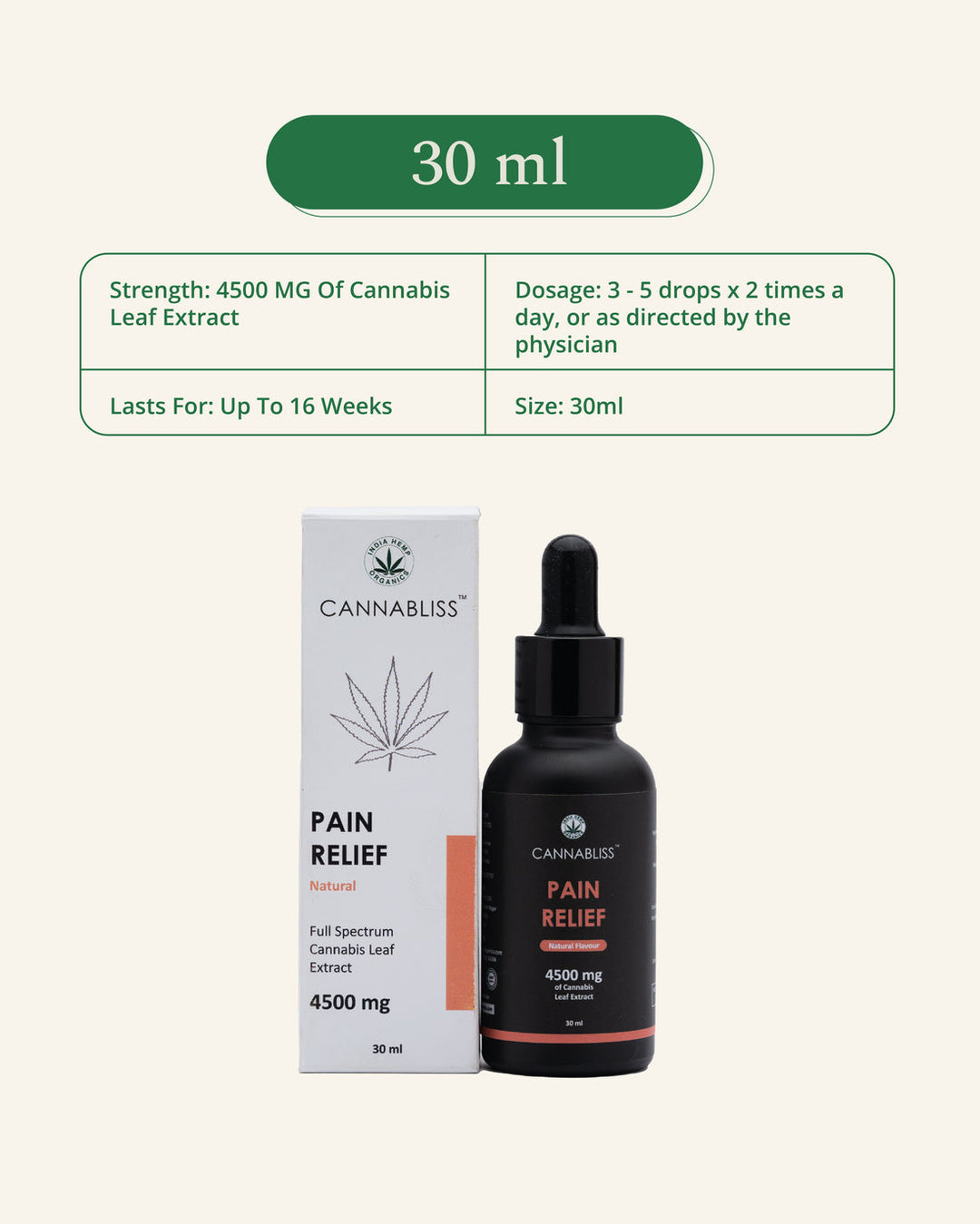 India Hemp Organics PAIN RELIEF with 15% Cannabis Leaf Extract + Hemp Seed Oil