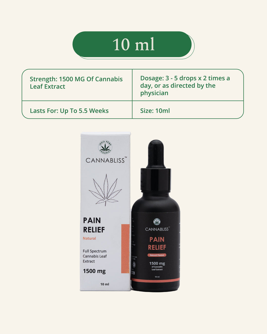India Hemp Organics PAIN RELIEF with 15% Cannabis Leaf Extract + Hemp Seed Oil