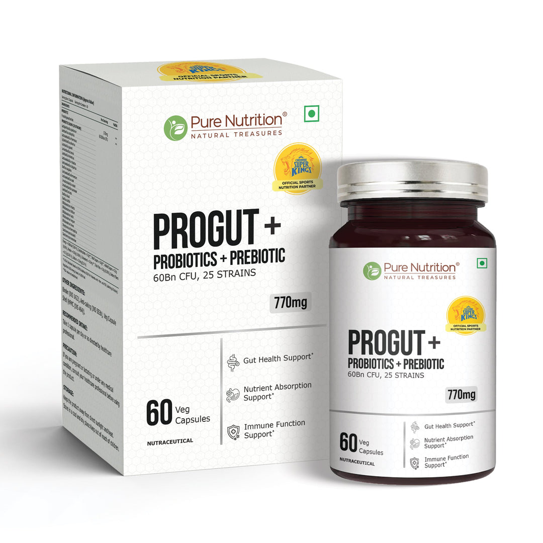 Pure Nutrition PROGUT+ Probiotics + Prebiotic 60 Billion CFU | 25 Strains | 60 Veg Capsules