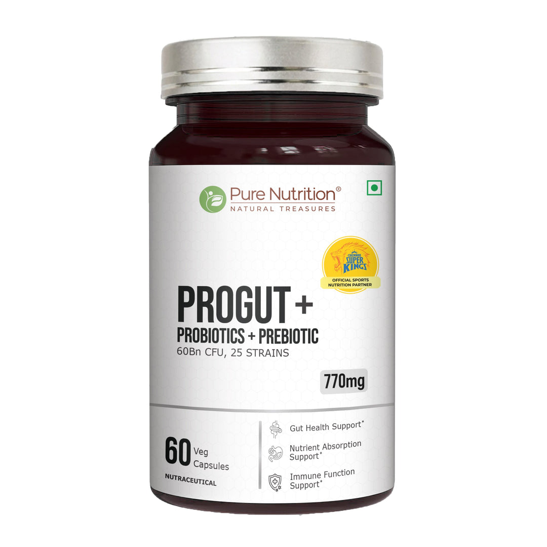Pure Nutrition PROGUT+ Probiotics + Prebiotic 60 Billion CFU | 25 Strains | 60 Veg Capsules