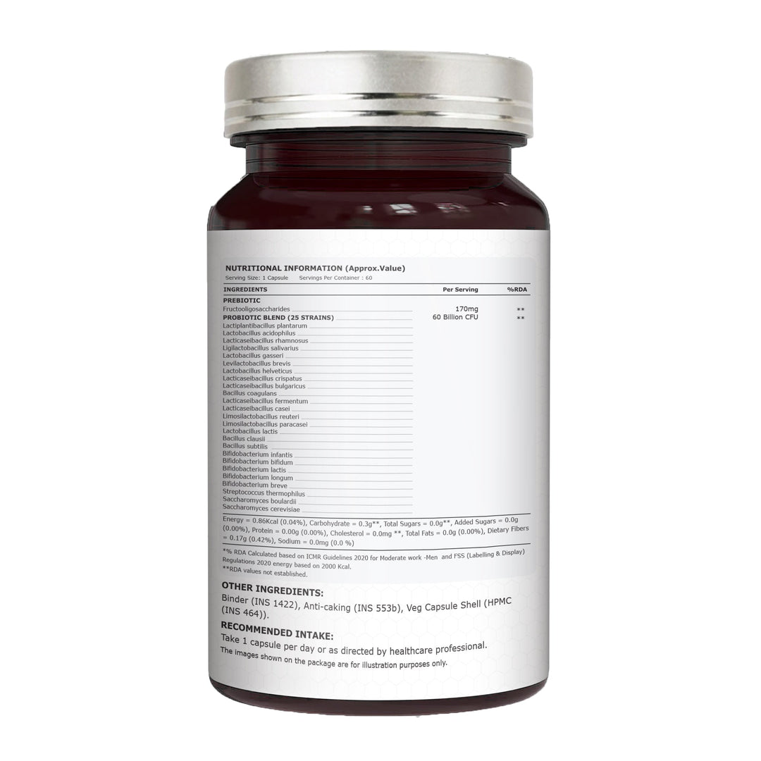 Pure Nutrition PROGUT+ Probiotics + Prebiotic 60 Billion CFU | 25 Strains | 60 Veg Capsules