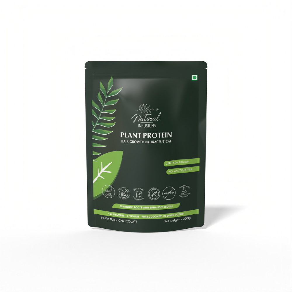Natural Infusions Hair Growth Plant Protein Powder | Vegan Biotin Supplement for Stronger Hair | Chocolate Flavor, Soy-Free, 200g