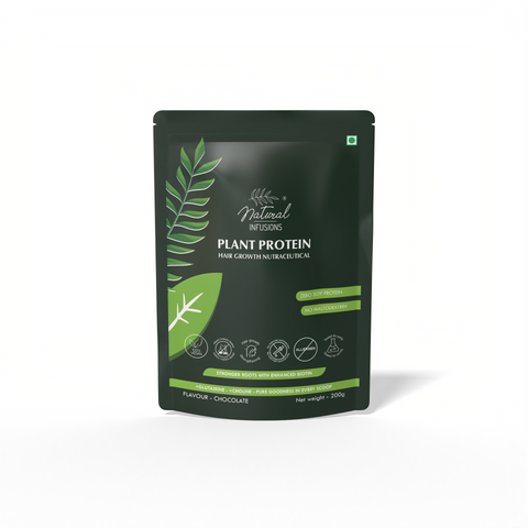 Natural Infusions Hair Growth Plant Protein Powder | Vegan Biotin Supplement for Stronger Hair | Chocolate Flavor, Soy-Free, 200g