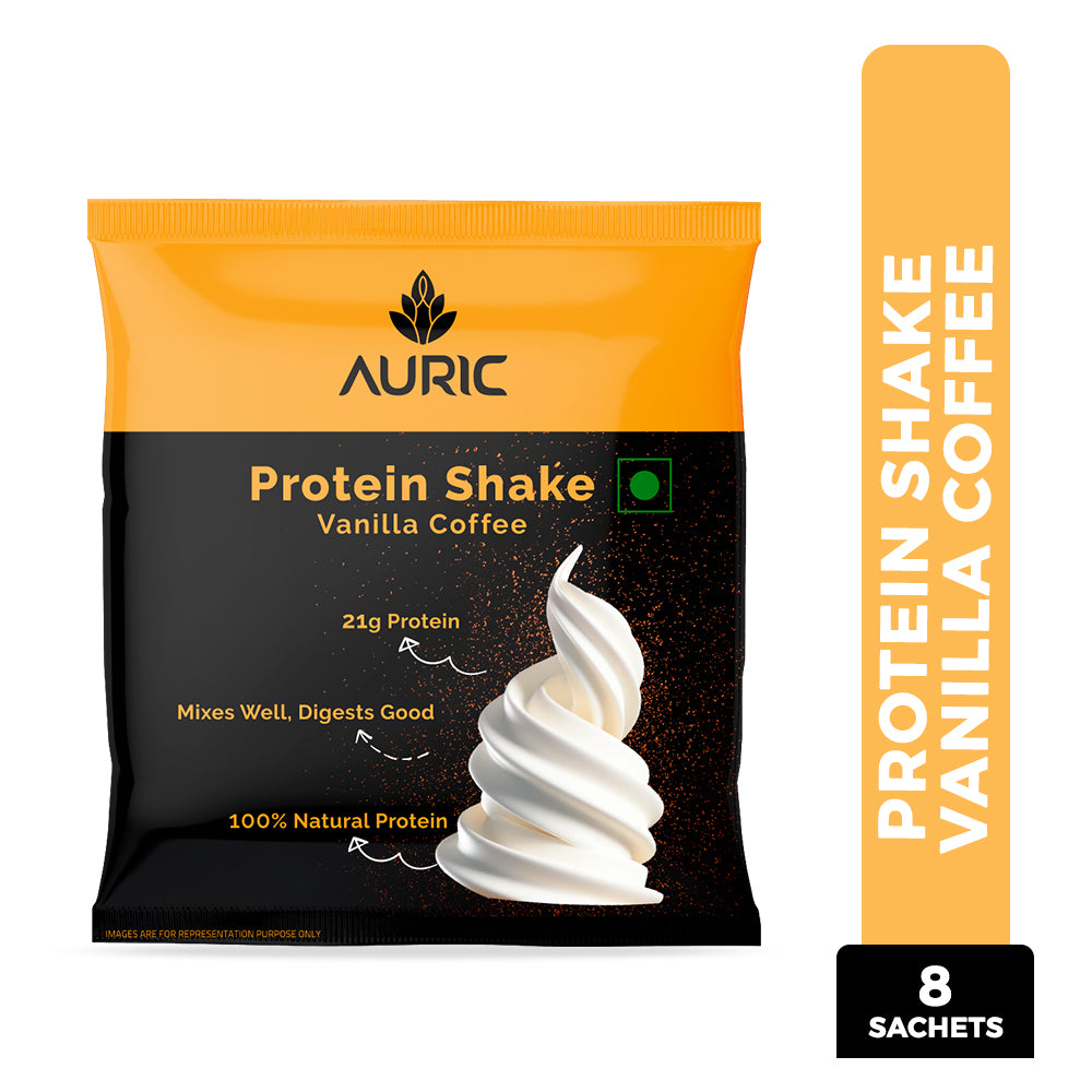 Auric Vegan Protein Powder | 21g Protein & 6g BCAA | Vanilla Coffee 8 Sachets