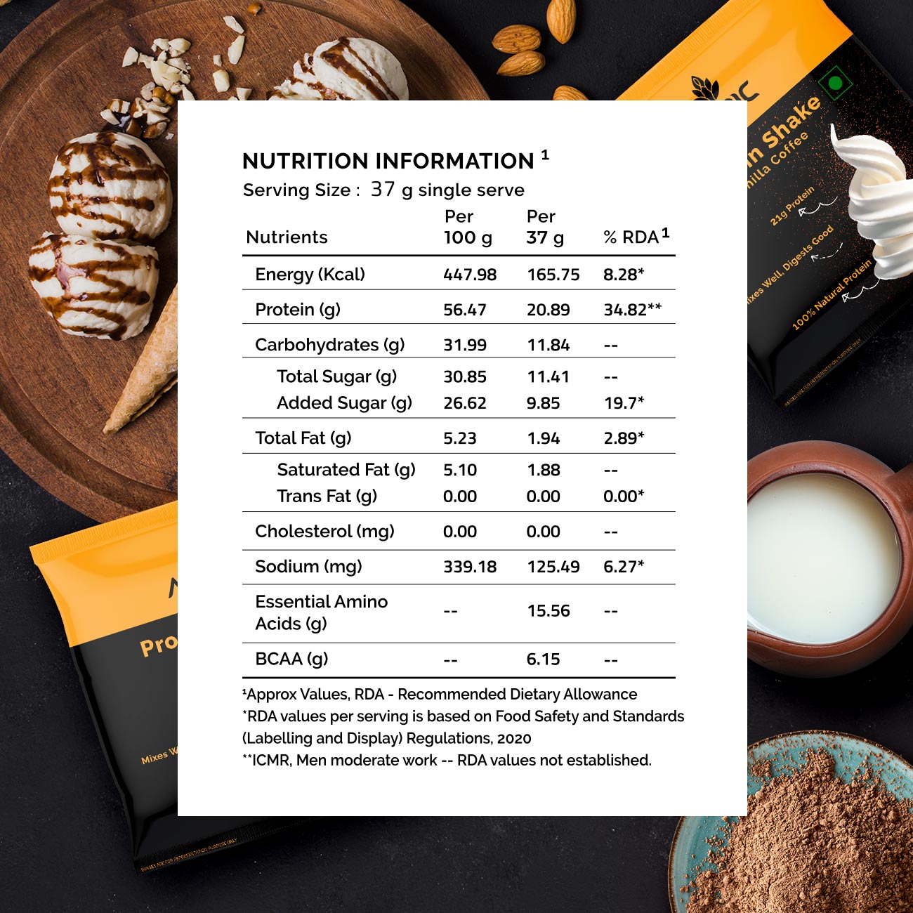 Auric Vegan Protein Powder | 21g Protein & 6g BCAA | Vanilla Coffee 8 Sachets