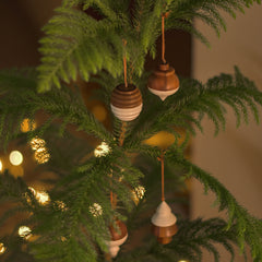 Scrapshala Christmas tree hangings | natural wood ornaments | set of 4 | handmade | reusable | made in India