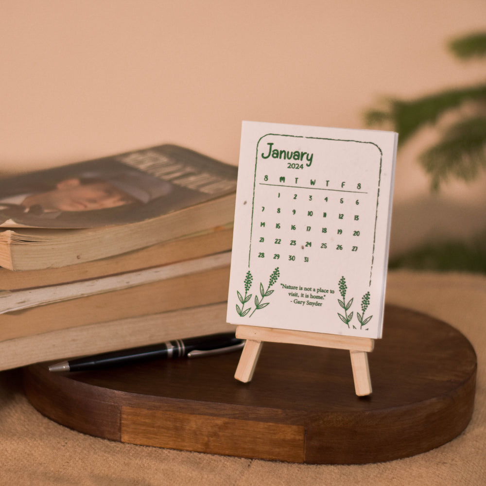 Scrapshala Plantable calendar 2025 seed paper | Eco-friendly | With wooden easel stand