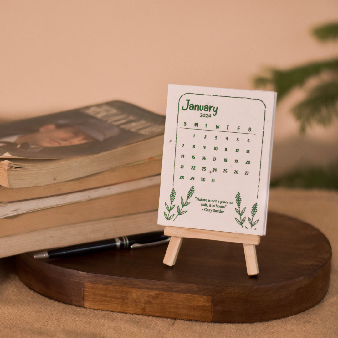 Scrapshala Plantable calendar 2025 seed paper | Eco-friendly | With wooden easel stand