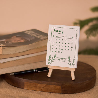 Plantable calendar 2024 | seed paper | eco-friendly | with wooden easel stand | sustainable gifting | made in India