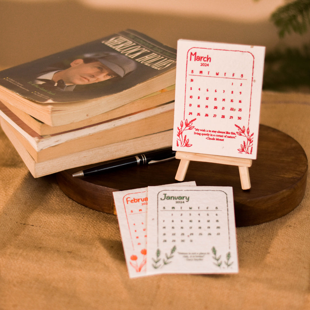 Scrapshala Plantable calendar 2025 seed paper | Eco-friendly | With wooden easel stand
