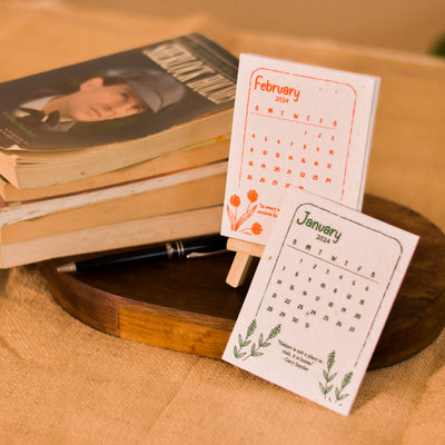 Plantable calendar 2024 | seed paper | eco-friendly | with wooden easel stand | sustainable gifting | made in India