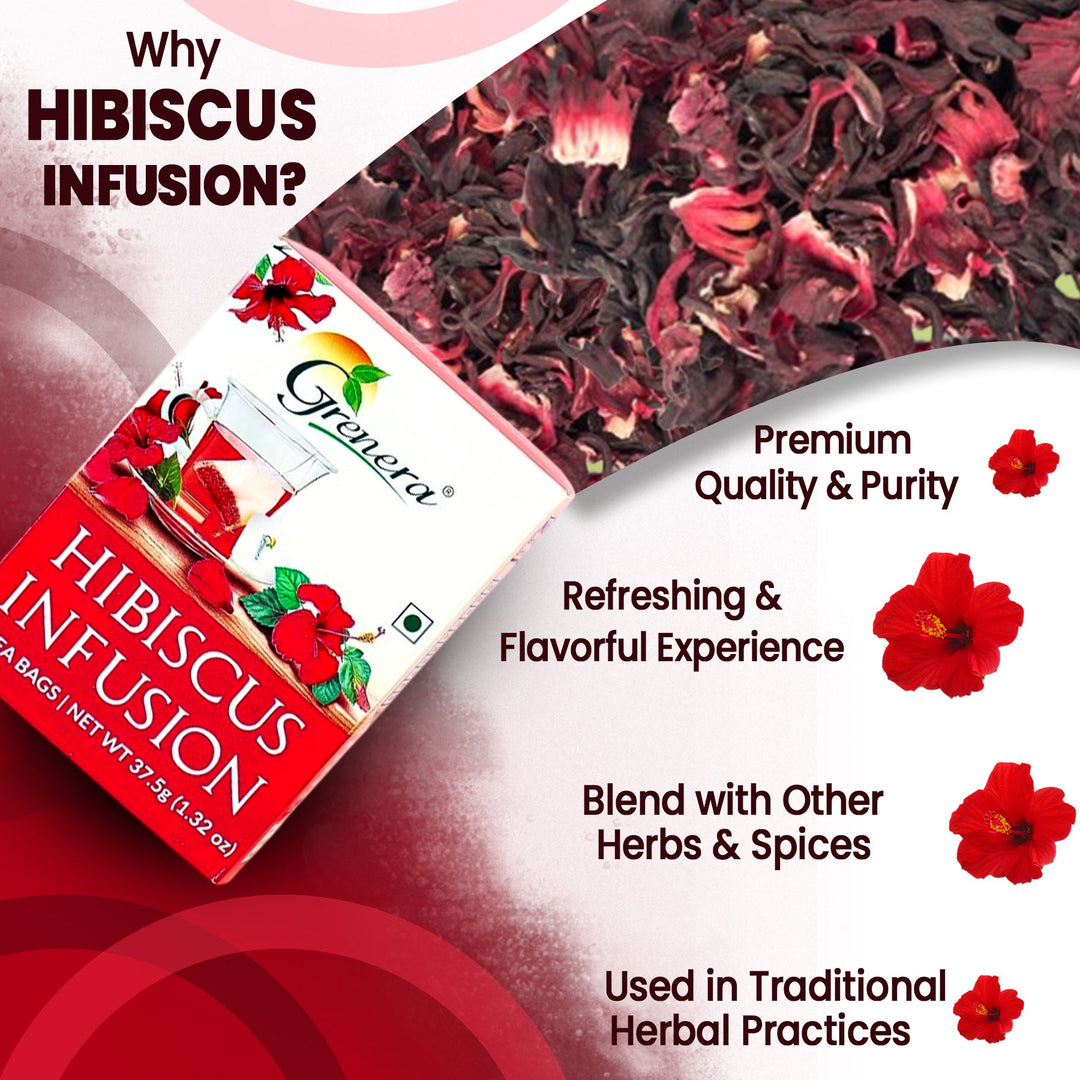 Grenera Hibiscus Flower Tea | 25 Tea Bags | Pack of 3