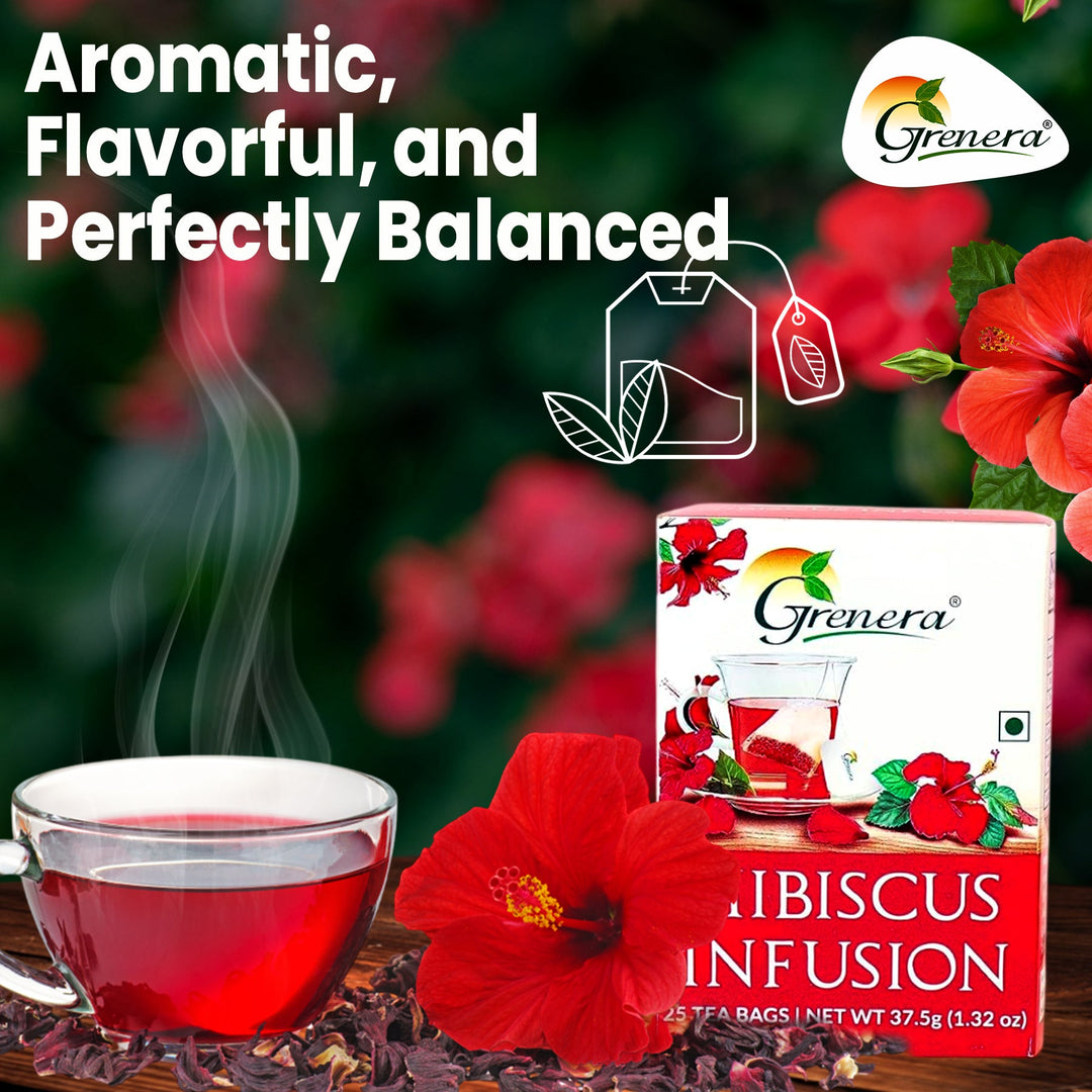 Grenera Hibiscus Flower Tea | 25 Tea Bags | Pack of 3