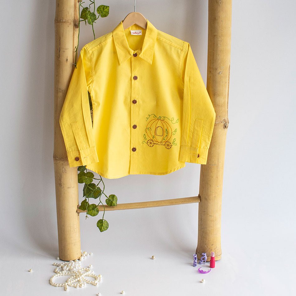 Pumpkin Carriage Embroidered Shirt - Yellow - Suspire