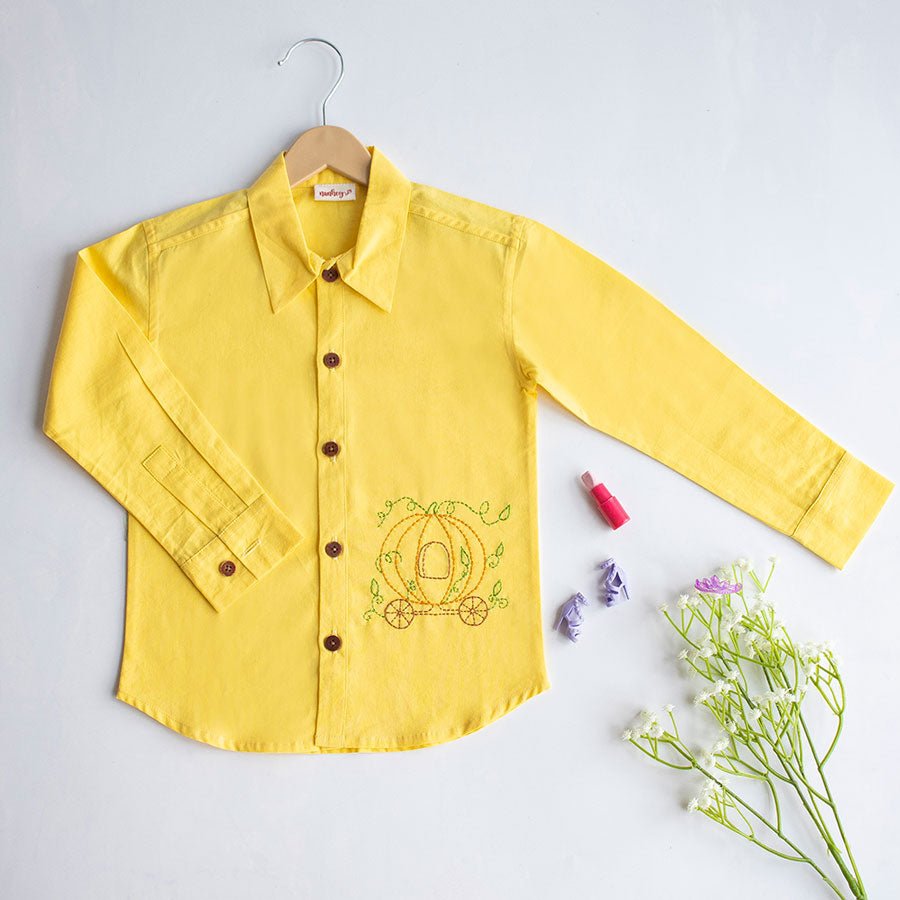 Pumpkin Carriage Embroidered Shirt - Yellow - Suspire