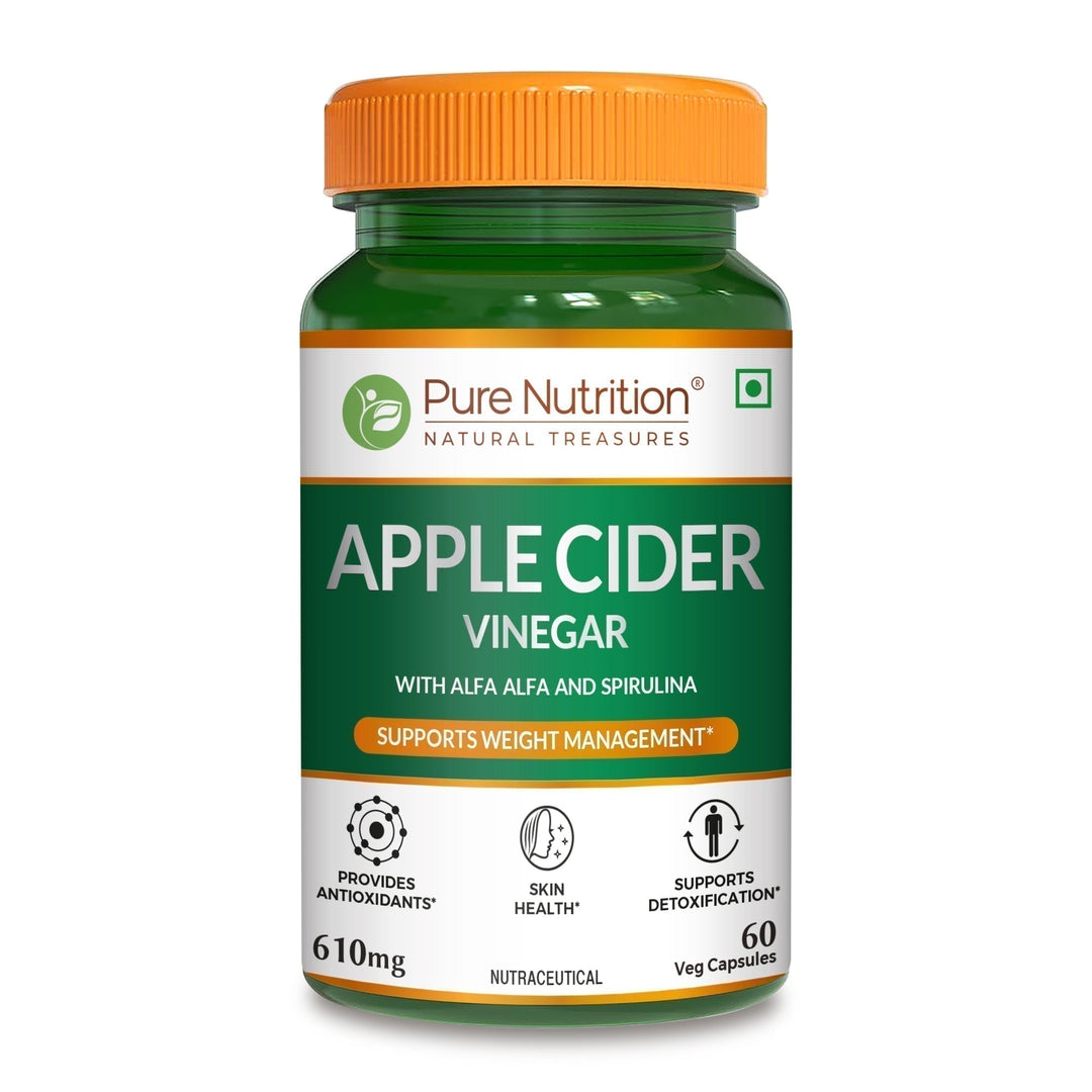 Apple Cider Vinegar with Wheat Grass and Spirulina - 60 Veg Capsules | Supports Detox and Weight Management