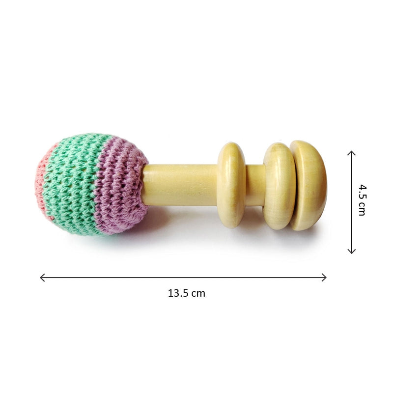 Shumee Organic Crochet Shaker Wooden Baby Rattle Toy