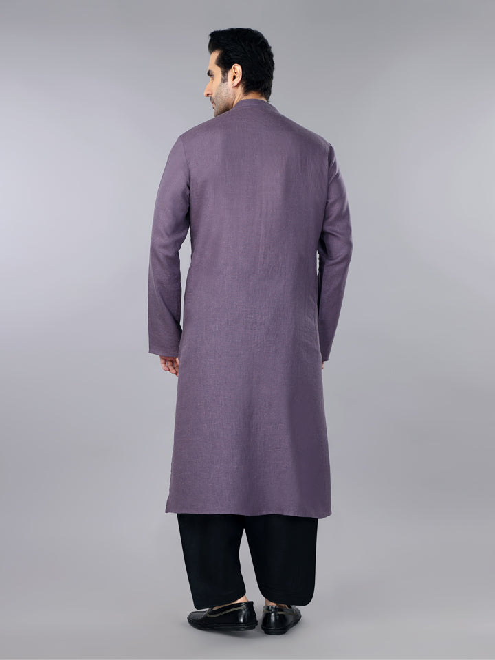 Gothilo Berry Purple Linen Shervani Kurta & Salwaar Set
