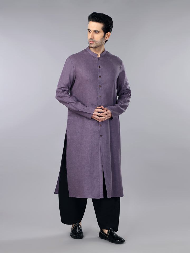 Gothilo Berry Purple Linen Shervani Kurta & Salwaar Set