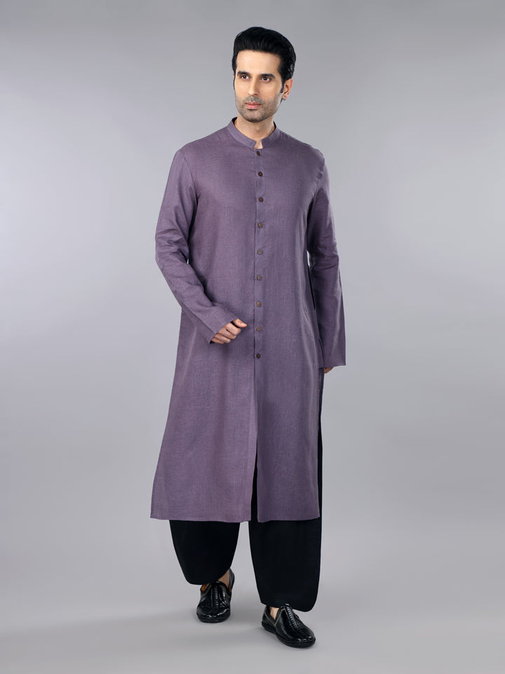 Gothilo Berry Purple Linen Shervani Kurta & Salwaar Set