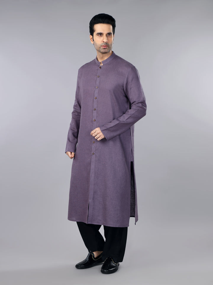Gothilo Berry Purple Linen Shervani Kurta & Salwaar Set