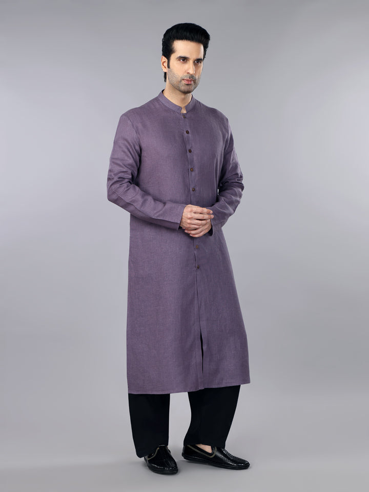 Gothilo Berry Purple Linen Shervani Kurta & Salwaar Set